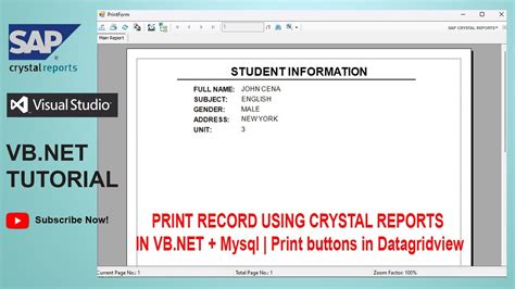 How To Create Report In Crystal Report Using Vb Net Mysql With Print