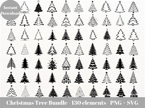 130 Christmas Tree Svg Bundle Christmas Tree Clipart Black And White