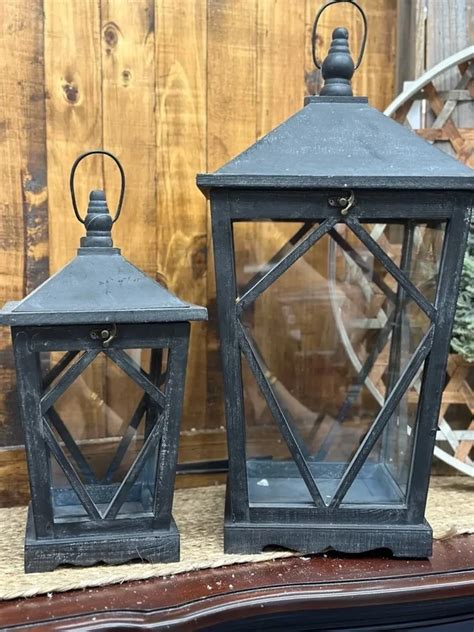 Raz 15 5 Black Washed Lantern W Glass