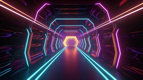 Futuristic Tunnel Path Neon And Red Neon Lights Background 3d Abstract