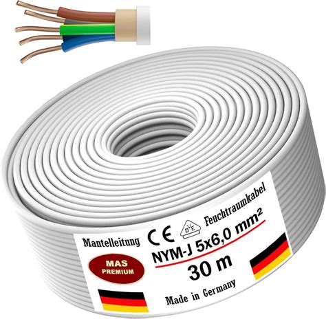 Feuchtraumkabel Stromkabel von 5m bis 50m Mantelleitung NYM J 5x6 mm²