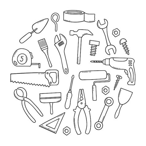 Ensemble D Outils De Construction Dessin S La Main Doodle Diff Rents