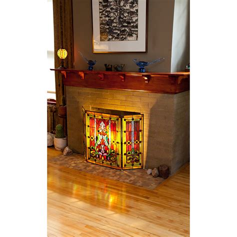 River Of Goods Fleur De Lis Tiffany Style Stained Glass Fireplace Screen And Reviews Wayfair