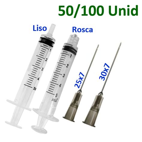 Seringa 5ml Liso Rosca Agulha 25x7 30x7 C 50 100 Unid Medix Ou