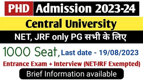 PHD Latest Application Form 1000 Seat Available Central University