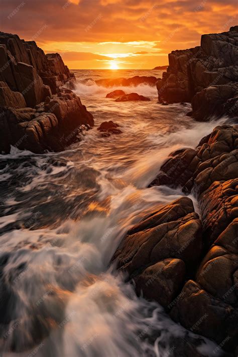 Premium Ai Image Sunset On The Rocks Wallpaper