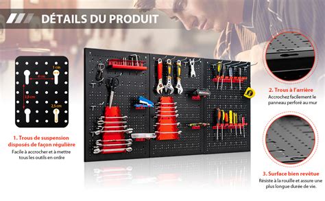 COSTWAY Organiseur Mural en Panneau Perforé Kit de Rangement d Outils