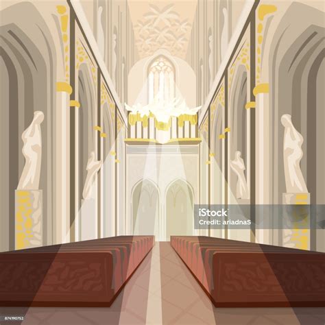 Interior Of Cathedral Church Or Catholic Basilica Stock Illustration ...