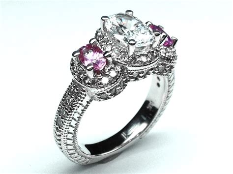 Engagement Ring Three Stone Oval Diamond Vintage Engagement Ring With