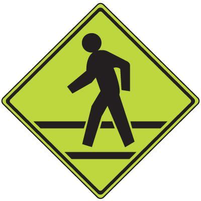 Fluorescent Pedestrian Crossing Sign - Pedestrian Symbol | Emedco