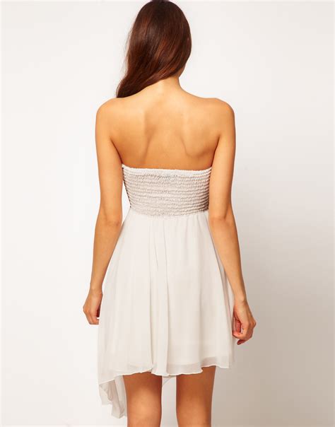 Lyst Asos Sequin Bandeau Dress With Chiffon Skirt In White