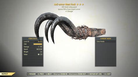 3 Anti Armor Meat Hook Swing Speed 1 Strength Fallout 76 Pc Buy