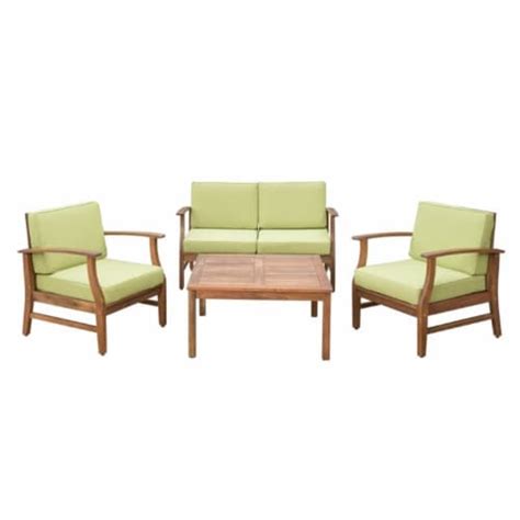 Noble House Perla 5 Piece Outdoor Acacia Wood Conversation Set In Green