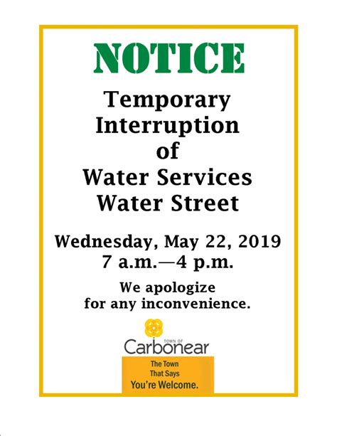 Notice Temporary Interruption Of Water Services Thursday May 22nd