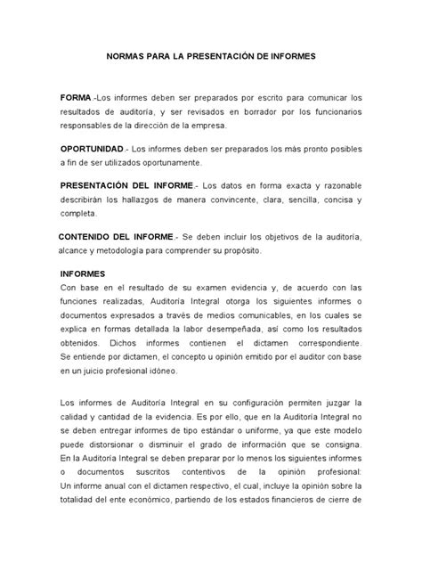 Normas Para La Presentacion De Informes Auditoria Admin Pdf