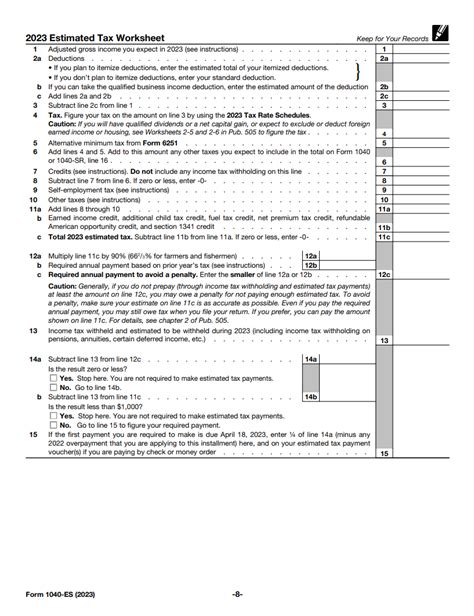 What Is IRS Form 1040 ES Guide To Estimated Income Tax Bench