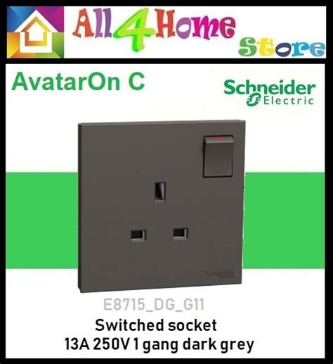 Schneider Avataron C Switched Socket 13a 250v 1 Gang White Dark Grey