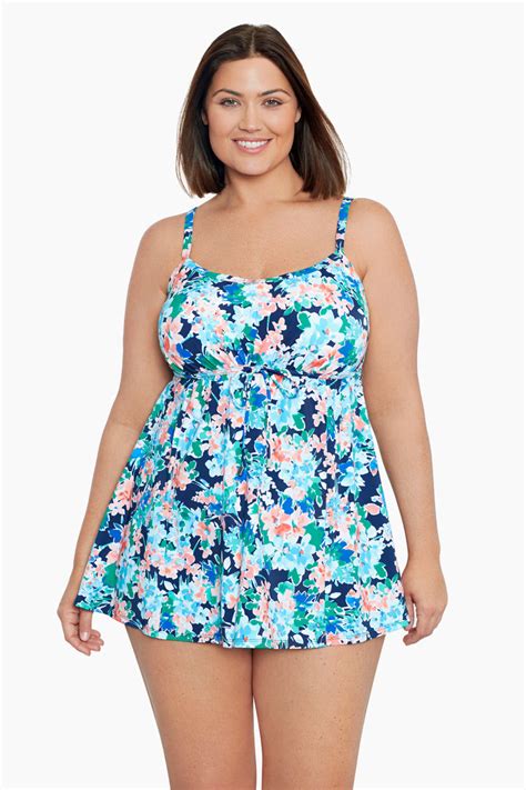 Shape Solver By Penbrooke Plus Size Empire Swim Dress Ditsy Days