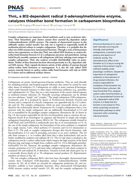 PDF ThnL A B12 Dependent Radical S Adenosylmethionine Enzyme