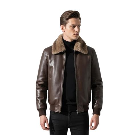 Jaqueta Bomber De Couro Masculina - Jaqueta Bomber Masculina em Couro de Ovelha | Jaqueta Marrom de Inverno ...