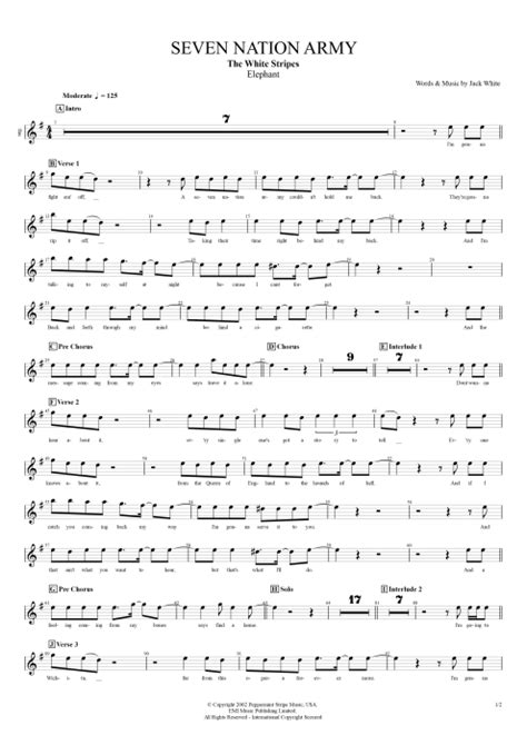 Tablature Seven Nation Army De The White Stripes Guitar Pro Guitares Et Piste D