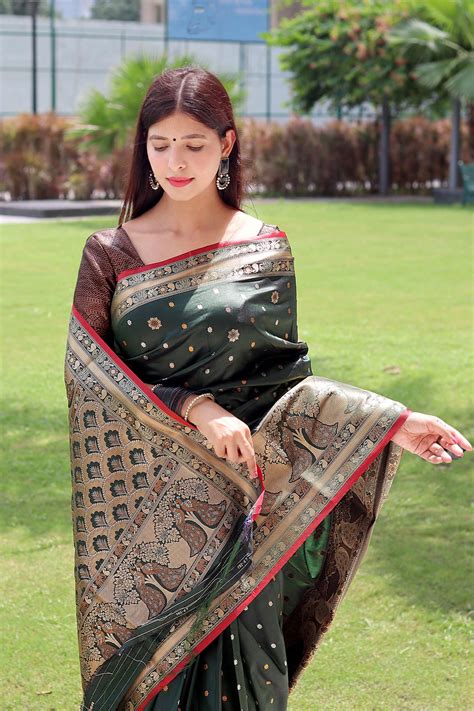 Buy Online Soft Silk Saree With Gold And Copper Zari Woven With Rich Pallu Green Af1562