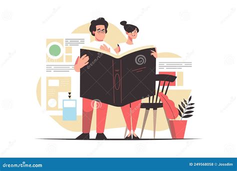 Man And Woman Reading Together Stock Vector Illustration Of Indoors