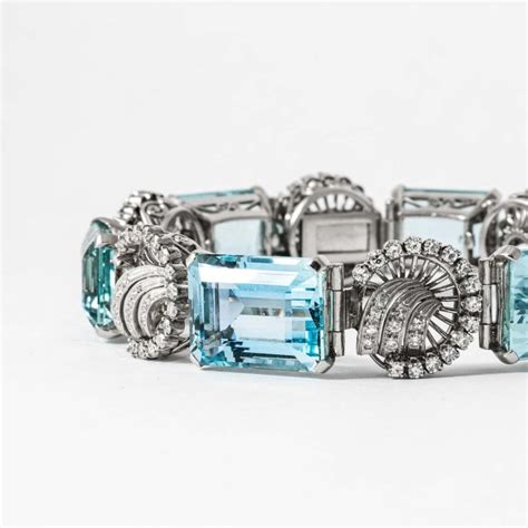 65.00 carat Retro-Era Aquamarine & Diamond Bracelet (Platinum) — Shreve ...