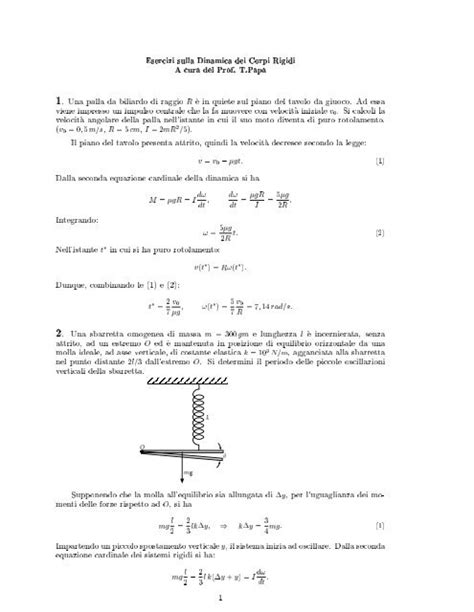 Esercizi Sulla Dinamica Dei Corpi Rigidi A Cura Del Prof T Papa