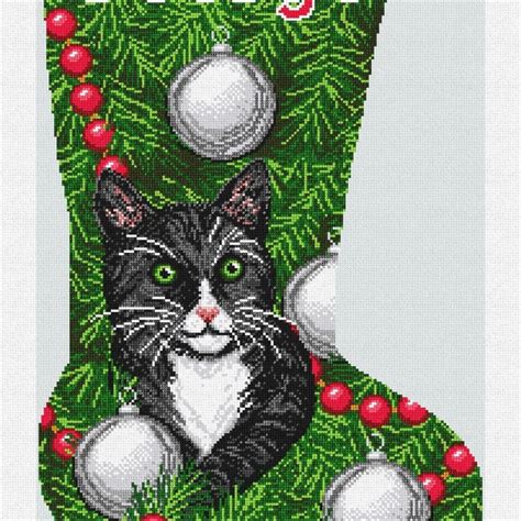 Needlepoint Black Cat Christmas Stocking Etsy