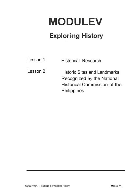 RPH Reviewer GECC 106A Readings In Philippine History Module V