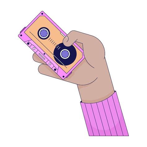 Premium Vector Retro 80s Cassette Holding Linear Cartoon Character Hand Illustration Vintage