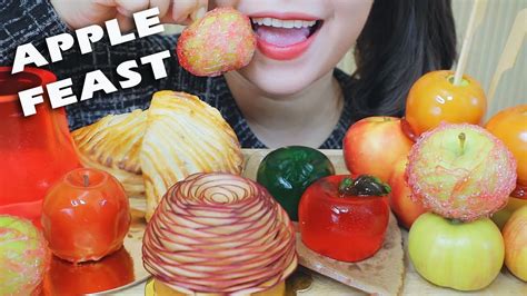 Asmr Apple Feast Fruit Shaped Cakejellytanghuluapple Tartedible Glasseating Sounds Linh