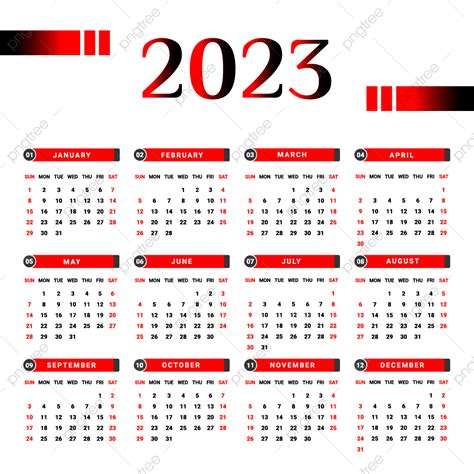 Calendario 2023 Con Diseño único En Negro Y Rojo Png Calendario 2023 Calendario 2023 Png Y