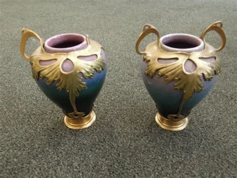 PAIRE DE VASES en céramique et étain Art Nouveau ORIVIT Jugendstil Paar