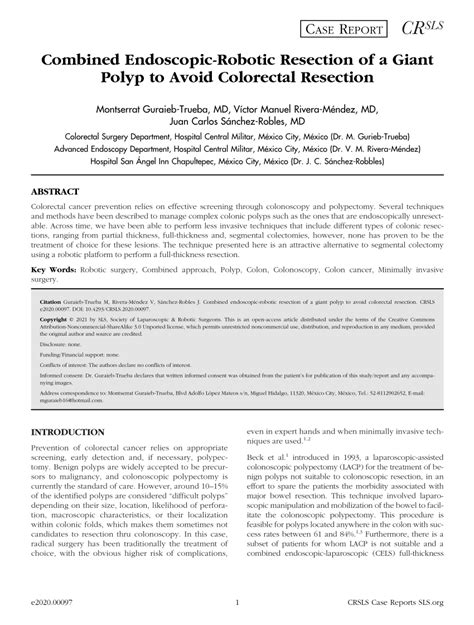 Pdf Combined Endoscopic Robotic Resection Of A Giant Polyp To Avoid