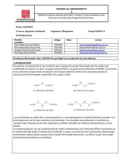 1654012 A Informe Lab Bioq Amb 2022 1 Practica 2 Punto Isoelectrico