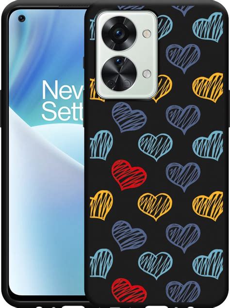 Hoesje Geschikt Voor OnePlus Nord 2T Zwart Doodle Hearts Bol