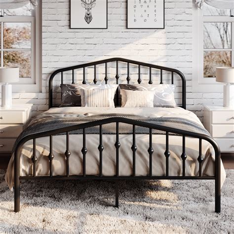 Sha Cerlin Black Queen Size Platform Metal Bed Frame With Victorian