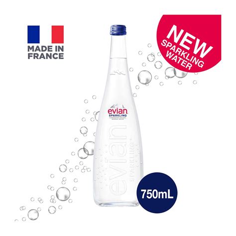 Evian Sparkling Carbonated Natural Mineral Water 750ml Glass Bottle