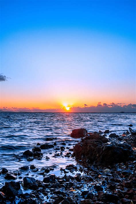 Nature Sunset Stones Sea Sun Horizon Hd Phone Wallpaper Pxfuel