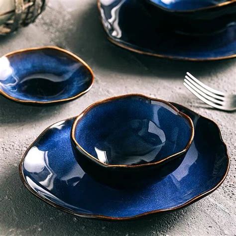 Kinglang Person Tableware Set Blue Color Ceramics Irregular Shape