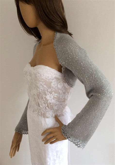 Evening Shrug Silver Sequin Shrug Wedding Sweater Bridal Cover Up