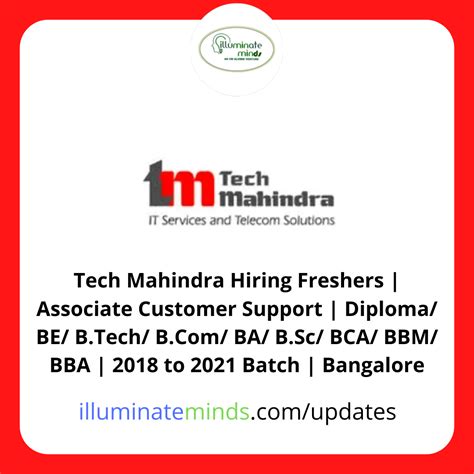 Tech Mahindra Hiring Freshers Associate Customer Support Diploma