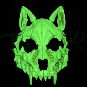 Therian Wolf Skull Mask Black White Luminous Resin Mask For Cosplay