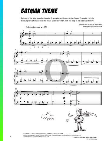 Batman Theme Piano Sheet Music From Batman By Neal Hefti Oktav