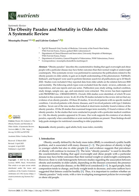 Pdf The Obesity Paradox And Mortality In Older Adults A Systematic