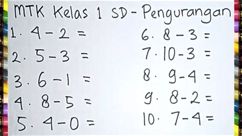 Belajar Matematika Kelas 1 Sd Tentang Pengurangan Youtube