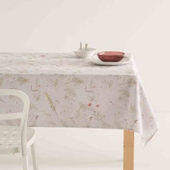 Nappe Imprim E Beige Avec Traitement Anti Taches En Coton X Cm