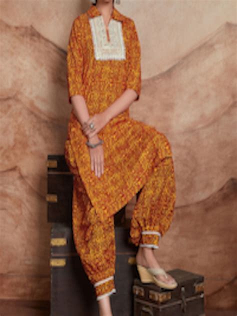 Buy KALINI Ethnic Motifs Printed Mirror Work Kurta With Salwar Kurta